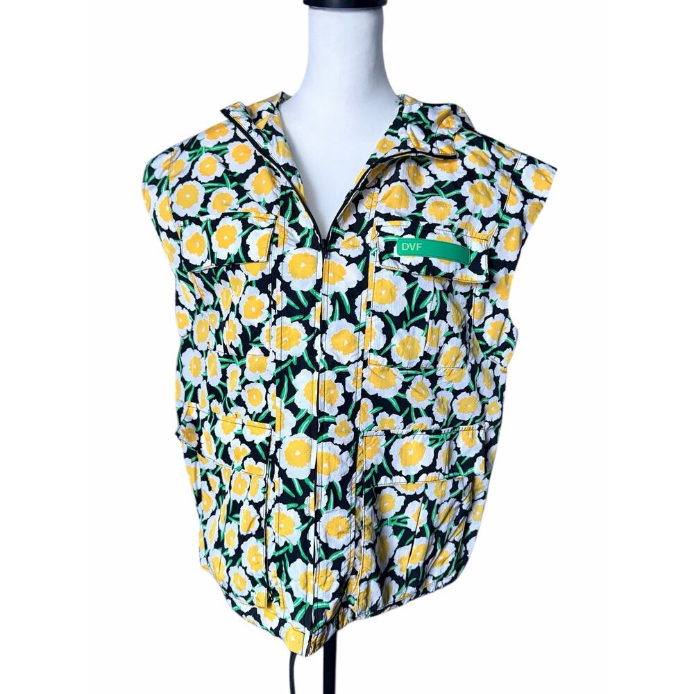 Diane Von Furstenberg XXS Floral Vest White Black Green DVF